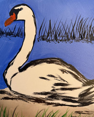 Swan in the Marsh Painting 14×11 Contemporary Folk Wildlife Art Canvas Signed