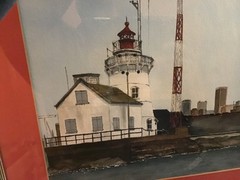 Rare OOAK Original Art Watercolor „CLEVELAND WEST PIER HARBOR LIGHTHOUSE“ Framed