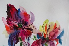 Original Watercolor Painting Rainbow Lillies Signed by Artist