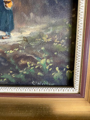 Praying Woman At Wayside Cross South German Catholic Church Antique Oil Signed