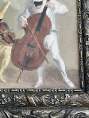 ANGELO DELLA TORRE PAINTING THREE MUSICIANS JESTERS MID CENTURY ITALIAN LISTED