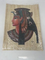 ANCIENT EGYPTIAN PAPYRUS PAINTING on Handmade Paper SIGNED Queen Cleopatra 15X11