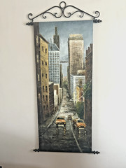 Rainy City Street Original Oil Painting on Canvas 120 x 51 cm Urban Wall Art