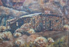 Cathy Nulliner – Oil Painting Pioneer Stone House in Mountains – Arizona