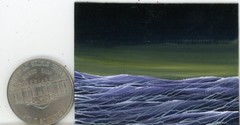 ORIGINAL 2×1.5 Acrylic Miniature Nautical Night Sea Ocean Seaside Painting HYMES