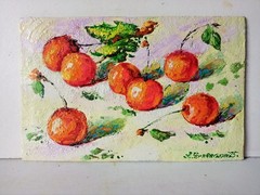 Cherries Impasto Painting Original Art Impression Oil Painting 5.5 x 8.6 in