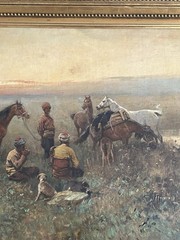 Tadeusz Ajdukiewicz Original Oil On Canvas 1904 men with horses in a landscape