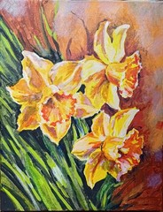 Original painting on canvas, flower, realism, 11″x 14″, DAFFODIL FLOWER, signed