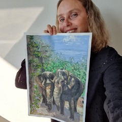 Elephant Family Painting Wildlife Safari Art Original Oil Painting Landscape