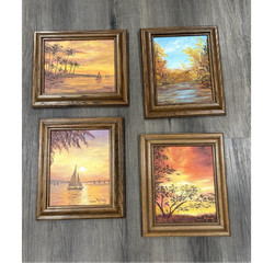 Jeanne Mohney Signed Framed Set of 4 Landscape Seascape Sailboat Paintings 1989