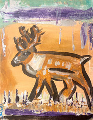 Northern Caribou Proud Trekking through Swamp 11X14″ Canvas and Acrylic Art