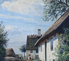 Niels Walseth Village Street Farm Landscape Oil Painting Signed Framed
