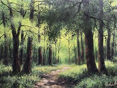 Original Forest Oil Painting, Summer Sunrise Woods Landscape, Green Trees Art