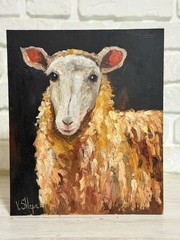 Sheep Oil Painting Original Portrait Farm Animals Impasto Art 10×12 inch