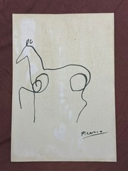 PICASSO drawing and painting on old paper signed stamped vintage