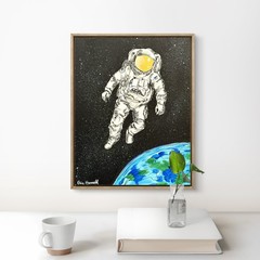 Original Astronaut Art 14×11 Canvas Bold Abstract Expressionist Signed Painting