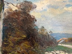 Landscape and Shepherdess Oil on Panel, Signed, 32.5×40.5cm, France