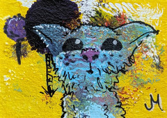 ACEO Cat Painting Original Ball Sport Modern Contemporary Folk Art Josh Merritt