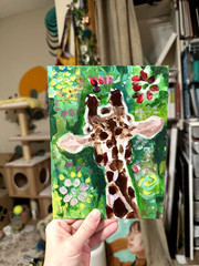 Abstract Giraffe Original Painting on canvas panel, 6×8 Panel artwork, Small Art