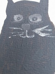 GAT Original Painting Impressionism Black Cat Kitten Signed 3×3 Miniature Art