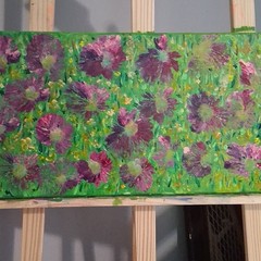 Abstract Purple Flowers Acrylic Canvas Painting Unframed Floral Nature Art