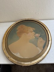 Antique 1895 Signed Virgilio Tojetti Watercolor Painting Woman Smelling Rose