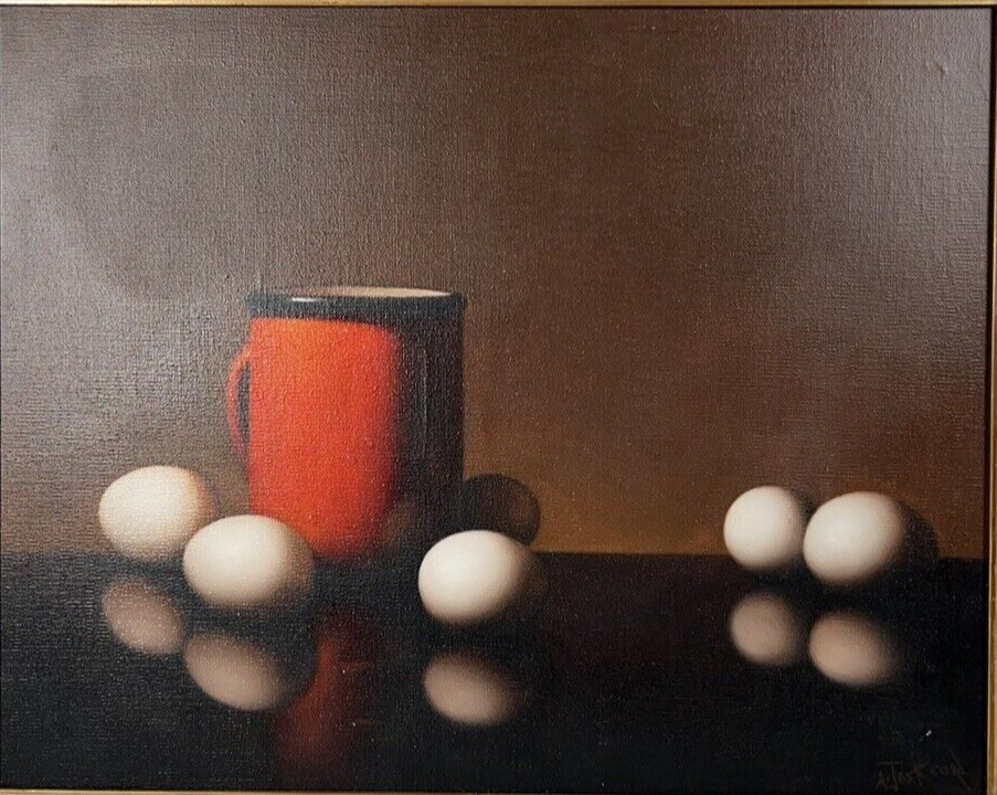 AL ALFRED JACKSON COFFEE EGGS STILL LIFE AFRICAN AMERICAN ARTIST OIL PAINTING