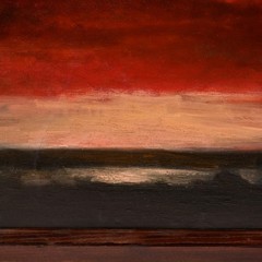 WALTER TEUNINK Original Vintage Signed Landscape Seascape Red Clouds Painting