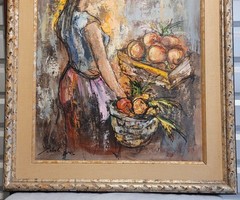 🔥Fine Vtg Old Paris French Impressionist Woman Fruit Market Oil Painting 1960s