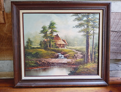 J. Coleman Oil Painting BROWN COUNTY INDIANA HOOSIER Rustic Log Cabin Landscape