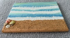 Textured Mixed Media Beach Scene Painting with Seashells, Handmade Original