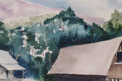 Antique Country Landscape Watercolor Signed Kathy Mann
