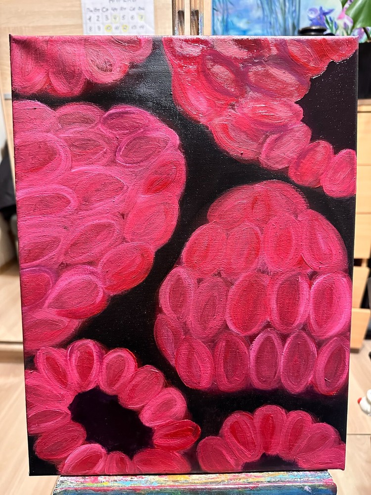 Oil Painting Raspberry Berries Nature Food Stretched Canvas Wall Decor