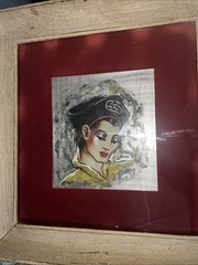 Vintage Chinese Reverse Glass Painting Portrait Signed Koko Mid-Century Art