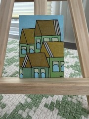 ACEO Miniature Modern Original Acrylic Painting Signed Stylized Houses Art