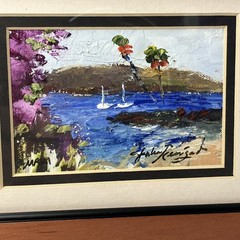 Julia Renigado Oil on Tapa (2) 2005 Hand Painted Art Maui Hawaii Beach Scene