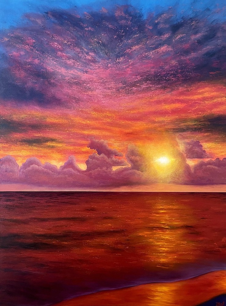 Abstract Seascape original acrylic painting „Sunset in Heaven“,36x48x1.5″