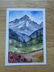 ACEO Original Art Card Watercolor Painting Mountain landscape abstract 2.5 x 3.5