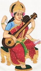 Handmade Art Painting Of‎ Goddess Saraswati With Veena On Silk Cloth 10×13 Inch