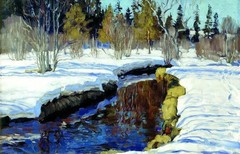 MQ603 Stretched Canvas Frame / Unframed River Landscape In Winter Oil Painting