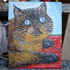 IT TASTE BAD cat persian pet NEW original 8×10 canvas oil painting by Crowell