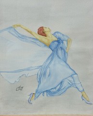 21 1/2″ x 17 1/2″ Framed Watercolor-Woman Dancer in Blue Dress-Signed Etts?-1983