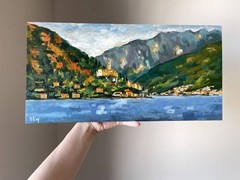 Lake Lugano Painting Original Art Oil Painting Italy Landscape 10×20″ signed