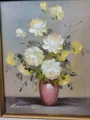 VTG Robert Cox Signed Still Life Floral 8″x 10″ Oil Painting Wood & Gold Framed
