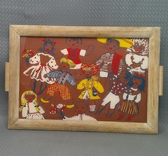 Vintage Mid Century Reverse Glass Painting Folk Art World Culture Children 20×14