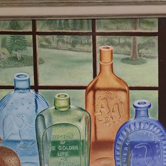 William Tompkins Modern Oil On Canvas Still Life Antique Bottles Painting 24X30