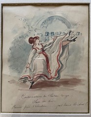 Original French Watercolor Painting Woman Dancing Can-Can Chateau Rouge France