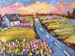 Original Oil Painting Scotland Sunset Landscape Impasto Art on Panel 8x10in