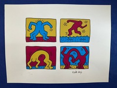 KEITH HARING – painting drawing 11.8 x 15.7 in on old paper signed stamped