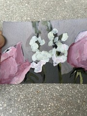 Roses and Stock Flower Miniature Original Acrylic Painting on Watercolor Paper